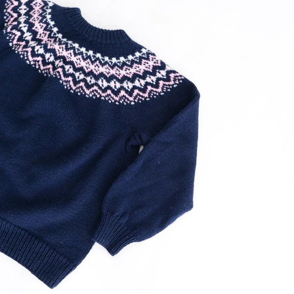 Vintage Navy Chunky Knit Cowichan Fair Isle Fisherman Sweater Cabincore S - Picture 6 of 12